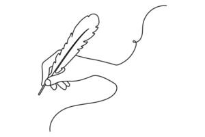 Bird feather continuous one line drawing of hands outline doodle illustration vector