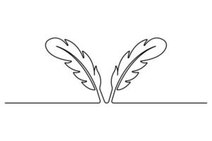 Bird feather continuous one line drawing of outline doodle illustration vector