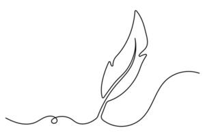 Bird feather continuous one line drawing and isolated outline illustration vector