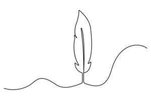 Bird feather continuous one line drawing of Isolated outline symbol art vector