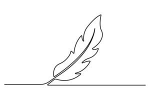 Bird feather continuous single line drawing with black and white background vector