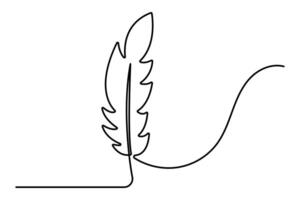 Bird feather continuous single line drawing and outline editable stroke vector