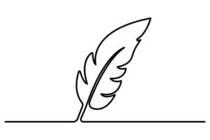 Bird feather continuous one line art drawing of minimalist logo simple icon vector