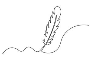 Bird feather continuous one line art symbol illustration with editable stroke one line Icon. vector