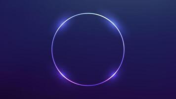 Neon circle frame with shining effects on dark blue background. Empty glowing techno backdrop. illustration vector
