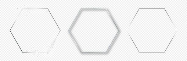 Set of three silver glowing hexagon frames isolated on background. Shiny frame with glowing effects. illustration vector