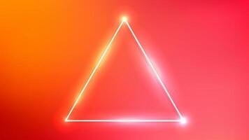 Neon triangle frame with shining effects on orange background. Empty glowing techno backdrop. illustration vector