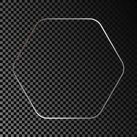 Silver glowing rounded hexagon frame isolated on dark background. Shiny frame with glowing effects. illustration vector