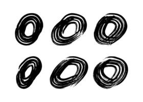 Black grunge brush strokes in circle form. Set of painted ink circles. Ink spot isolated on white background. illustration vector