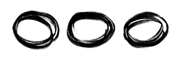 Circle drawn with a black marker. Set of three doodle style various scribble circles. Black hand drawn design elements on white background. illustration vector