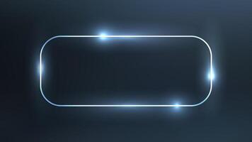 Neon rounded rectangle frame with shining effects on dark background. Empty glowing techno backdrop. illustration vector