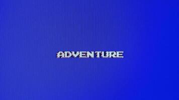 Retro adventure game title screen on blue background. 8 bit console video