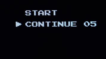 Retro game menu with start option. 8bit console video