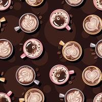 Seamless pattern with a cup of coffee and coffee beans. Repeating texture with hot coffee beverage vector