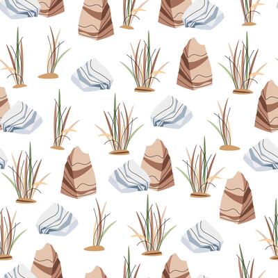 Seamless pattern with African plants. Cute children s texture with grass, stones. illustration for children s wallpapers