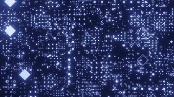 Motion graphic 4K flying into digital technologic tunnel. 3D Big Data Digital tunnel square with futuristic matrix. Binary code particles network. Technological and connection motion background. video
