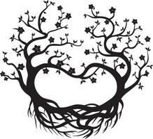 A tree with roots in the shape of a heart vector