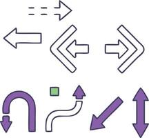Hand Drawn Abstract Arrow Icons Set Colorful Design with Curved and Geometric Shapes for Navigation and Infographic Elements vector
