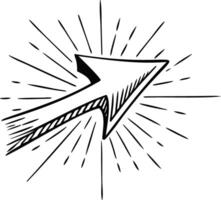 Hand Drawn Dynamic Arrow with Speed Burst Black and White Vintage Sketch Illustration Symbolizing Motion Progress and Energy vector