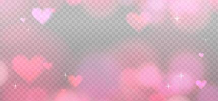 Abstract pink refraction glow and heart bokeh effect. Romantic crystal light leak flare reflection effect. Transparent Valentine s day refraction background. overlay vector
