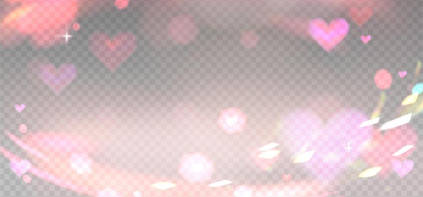 Romantic love light prism reflection effect for light background. Heart shapes glass dispersion, crystal flare leak shadow overlay. illustration