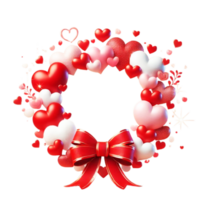 valentine's day wreath with hearts and bows on transparent background png