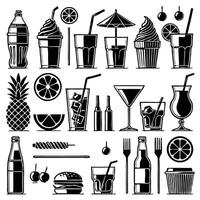 Set of hand drawn drinks icons. Isolated on white background. Cocktail icons set. Alcoholic drinks collection. Drink Outline illustration of drink icons for web design. vector