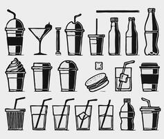 Bottles and glass. Alcoholic drinks symbols. Bartender icons set. Cocktails and drinks icons set. Set of bottles and glasses. Alcoholic drinks. Illustration of a menu. vector