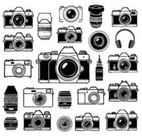 Collection Set of vintage cameras. Camera icons for web. Photography equipment icons for web. Camera icons set. Simple illustration. vector