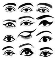Set of different female eyes. Illustration isolated on white background. Set of eyes. Different types of eyelashes. Set of female eyes. Hand drawn illustration isolated on white background. vector