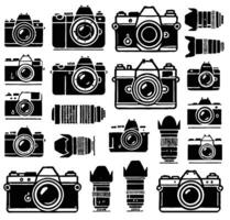 Collection of cameras. Camera icons set. Photography equipment icons set. Simple set of camera icons for web design on white background. vector