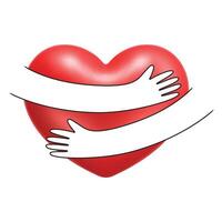 Graphic hands hugging 3d heart. Realistic composition vector