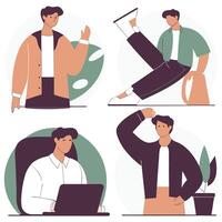 Flat Style Business Character Illustrations in different Poses vector