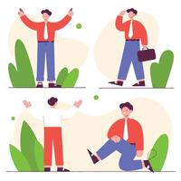 Flat Style office worker Character Illustrations in Various Poses vector