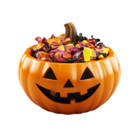Festive Halloween Pumpkin Filled with Assorted Candies png