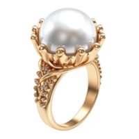 Elegant Gold Ring with a Large Pearl and Decorative Design png