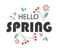 Text hello spring on a white background. Greeting Card vector