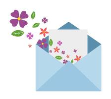 Envelope with spring flowers on a white background. Greeting Card vector