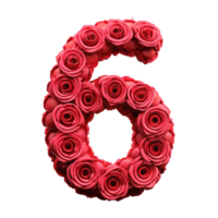 A number six made of red roses png
