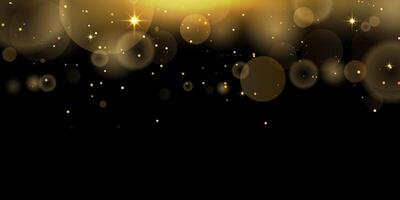 Abstract bokeh gold glitter on isolated black background. Abstract luxury shiny gold glitter sparkles bokeh background vector