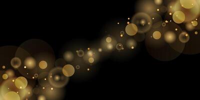 Abstract shiny bokeh gold glitter on isolated black background. Abstract shiny gold glitter sparkles bokeh background vector
