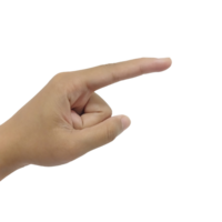 cerca arriba asiático hembra 15-20 años mano señalando con índice dedo conmovedor o prensado, firmar brazo y mano Copiar espacio símbolo idioma png
