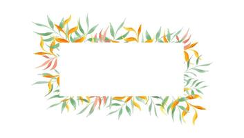 Delicate pastel colored foliage horizontal frame isolated background. Watercolor leaves template with empty for text. Summer floral illustration for package design, kid birthday invitation vector