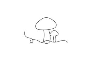 continuous online drawing mushrooms single line art isolated creative outline illustration design vector