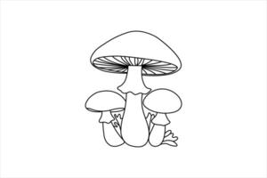 Minimalist continuous online drawing mushrooms line art isolated creative outline illustration design vector