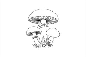 continuous abstract mushrooms single line art isolated creative outline illustration design vector