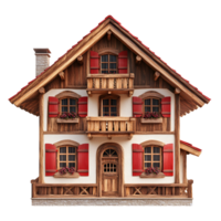 a small house with red shutters and wooden windo transparent background png