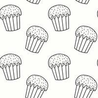 Background pattern featuring outlined cupcakes with sprinkles in a whimsical design vector