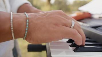 Hands Of Keyboard Player Practices With Major Scales And Chords Outdoor video