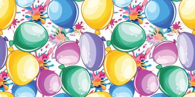 Seamless bright and playful balloon themed background featuring multicolored balloons and abstract splashes for celebrations vector